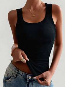 女士罗纹吊带背心，带胸垫，修身款