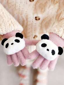 1 双儿童熊猫卡通水貂毛针织手套 - 1Pair - 查看 27