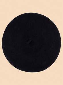 1pc Solid Color Wool Beret Hat, Versatile Winter Beanie Cap For Women, Retro Artist Style