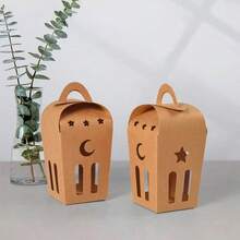 10pcs Kraft Paper Eid Gift Box, With Stars And Moon Paper Cuttings, Holding A Folding Candy Container, Suitable For Ramadan, Eid And Muslim Festivals - Multicolor - View 8