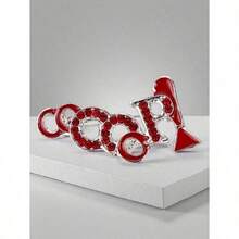 1pc Red Oil Drip Metal OO-OOP Greek Letter Classic Style Brooch Pin - 紅色 - 查看 5