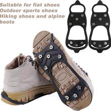 1 双户外防滑鞋套冰爪，带 8 个不锈钢齿，冬季防滑雪鞋套，防滑冰爪，步行防滑鞋套，冰雪鞋套，带 8 个钢钉 [尺码：L - 适合鞋码 40-46 (EU) 或 7-12 (US)]