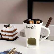 1 Piece Of Multifunctional Ceramic Chocolate Hot Pot Set, Melting Cup With Tea Light, Compact And Portable, Suitable For Indoor Use, Ideal For Chocolate, Cheese, And Caramel – Durable Design With Ease Of Cleaning, Romantic Gift, - Multicolor - View 13