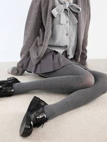 1pc Velvet Black Polka Dot Pantyhose, Retro Fashion Wear, Grey Cozy Tights