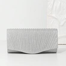1件斜紋壓褶水鑽信封手拿包，多色閃亮水鑽翻蓋晚宴包，磁吸開合，適合派對/舞會/年會禮服搭配女款手提包 - 銀色 - 查看 8
