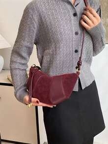 (Ultra-Light Mini) Croissant Bag, Stylish Small Bag, Wine Red Crossbody Bag, New One Shoulder, Fashionable Armpit Dumpling Bag, Christmas Gift, Gift For Women, Gift, Ladies Wallet - Red - View 6