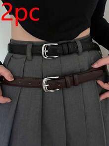 2件套女士简约银色扣皮带套装，休闲时尚学院风，适合搭配裙子，夏季、秋季、万圣节皆宜的束腰带 - 彩色 - 查看 6