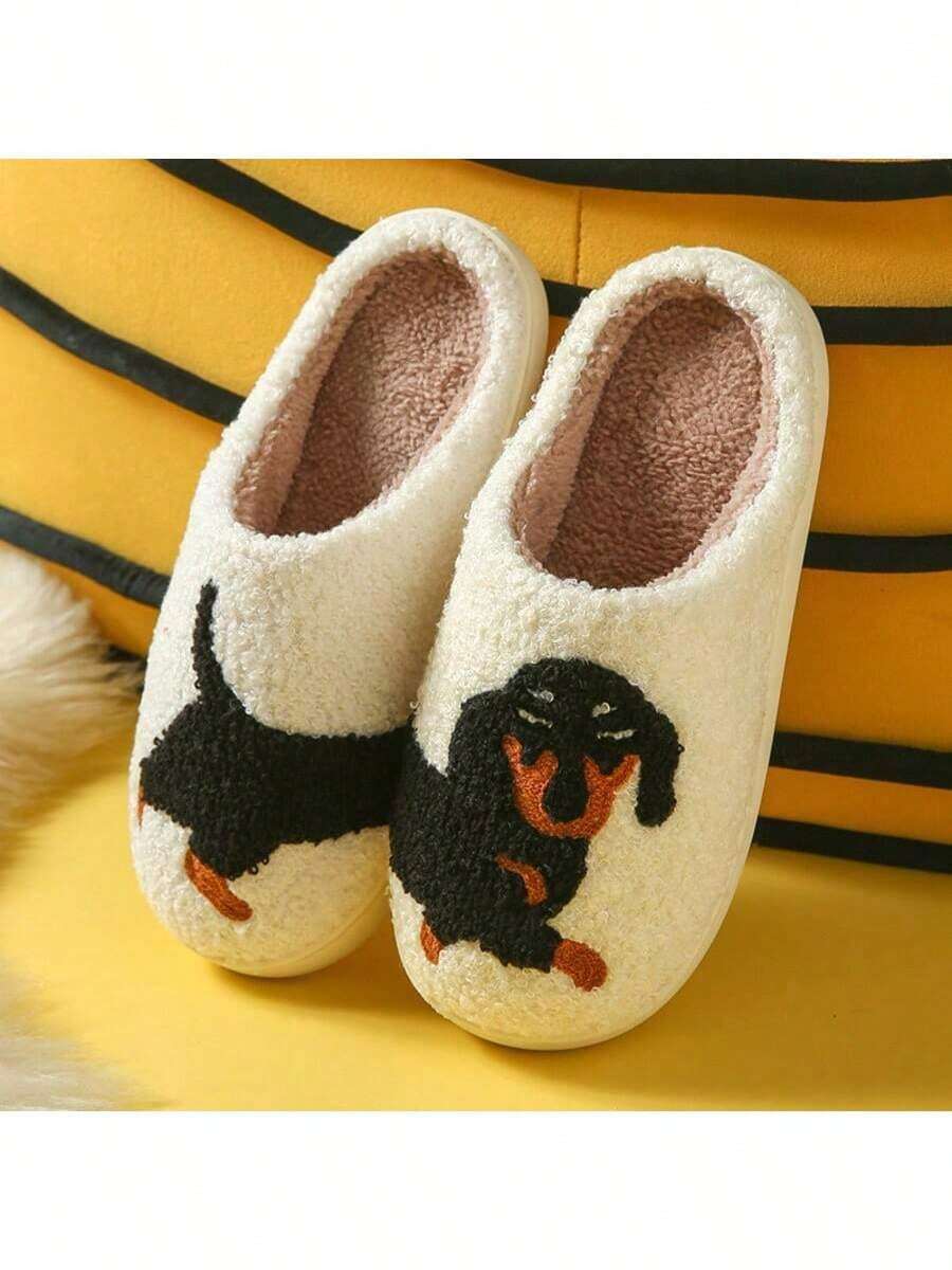 一双卡通狗图案拖鞋 - 白色 - 查看 1