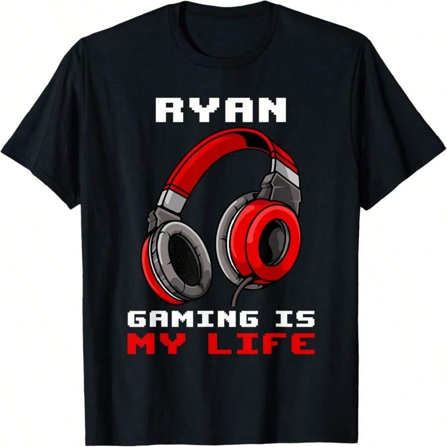 Ryan - Gaming Is My Life - Personalized T-Shirt.Jpg - Black - View 1