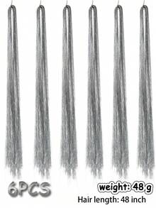 Holographic Glitter Hair Tinsel, Heat Resistant Shiny Hair Tinsel, For Christmas, New Year Party - Silver - View 4