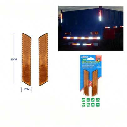 12 reflectores traseros de plástico amarillo de alta visibilidad para camiones y vehículos, 15CMx2CM, accesorios de automotriz, pegatinas reflectantes, vehicular