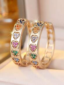 1 Anting-Anting Berbentuk Hati Zirkonia Kubik Pelangi yang Bergaya dan Mewah untuk Wanita - Hadiah Sempurna untuknya - MultiWarna - View 4
