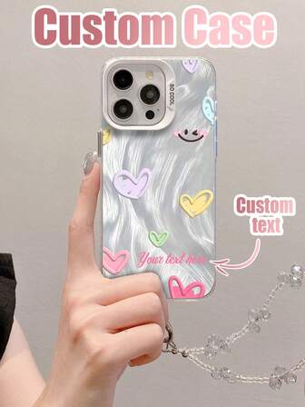 1pc IMD Laser Customizable Text Shockproof Phone Case (Compatible With IPhone 17 Pro Max / 16 Pro Max / Galaxy A05 / Galaxy A54 5G / Galaxy A52/A52s 5G / Galaxy S21 FE 5G / Galaxy S23 Ultra / Galaxy S24 Ultra 5G / Poco X5 Pro) & 1pc White Transparent Pearl Strawberry Crystal Bracelet