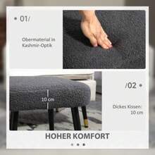 HOMCOM Square Stool/Footrest, Cashmere Look, Dark Grey, Steel Legs, Ideal For The Living Room And Bedroom. - Dark Grey - View 5