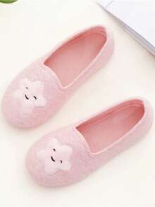 Cute Star Decor Slippers, TPR Sole, Lightweight Flat House Shoes, Soft Non-Slip Bedroom Slippers - Pink - View 2