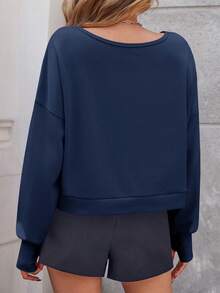 Womens Casual Oversized Crop Sweatshirt Off The Shoulder Long Sleeve Fall Pullover Top - 藏蓝色 - 查看 4