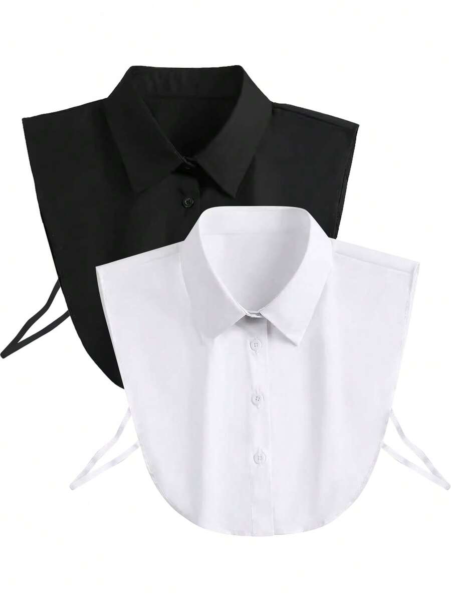 1pc Women's White Detachable Shirt Collar, Universal Business Casual Versatile Sleeveless Fake Collar, Half Shirt Artificial Collar, Sweater Undershirt, Sleeveless Shirt, Versatile Vest Blouse, White Pointed Collar, Decorative Stand Collar Round Collar, Suitable For Office Workwear, Holiday Gift (Button Color Random) - Multicolor - View 1
