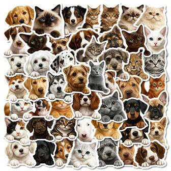 56pcs Cute Cat & Dog Doodle Stickers For Luggage, Water Bottle, Laptop, Bicycle, Skateboard, Phone, Tumbler Decoration