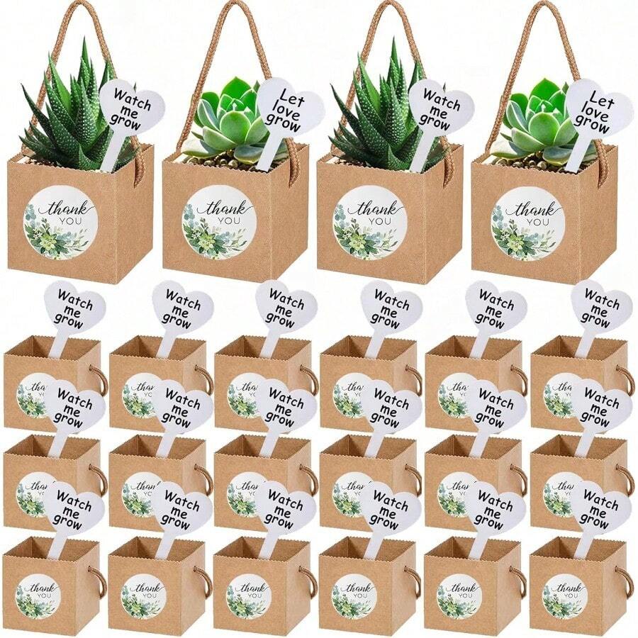 D40 Pack Succulent Wrap Bags Set With 2.5 Inch Succulent Gift Box Heart Plant Tags Thank You Stickers And Mark Pen Great Party Favor Gifts For Wedding Baby Showers Bridal Showers - màu nâu - Xem 1