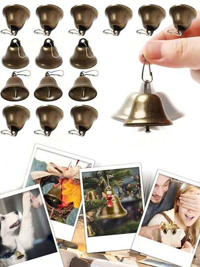 Vintage julklockdekor i metall, dekoration för semesterhemmet, dekoration för inomhus- och utomhusbruk, hängande ornament för flera ändamål, hållbar metall, lämplig för högtider, hem- och trädgårdsdekor, julentré, bondgård, hängande klockor för högtider (slumpmässig leverans med eller utan upphängningskrok)