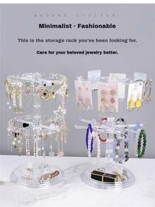 1 pieza/Soporte de exhibición de joyas de tres capas, adecuado para colgar llaveros, diademas, diademas, accesorios de joyería, relojes, pulseras, etc. Hecho de material de resina de polipropileno, es adecuado para estante de almacenamiento de escritorio, estante giratorio de almacenamiento de accesorios para el cabello de doble capa, estante de diademas de tres capas, accesorios para el cabello, estante de joyería, estante de llaves de tocador, adecuado para la organización del escritorio del hogar y la exhibición de la tienda de joyería - 2 capas de rotación - Ver 4