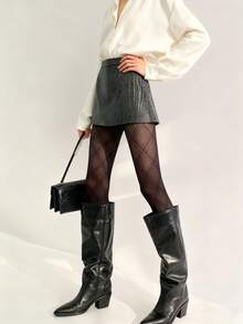 1件装女士性感菱形图案紧身连裤袜，精美丝袜，JK条纹网纱，几何设计，小众，纯粹性感打底裤