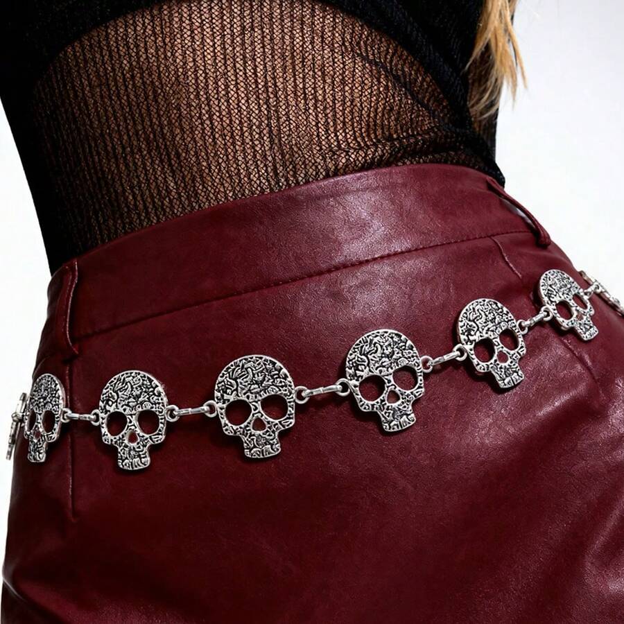 Dây thắt lưng đầu lâu Steampunk Goth Punk, Dây thắt lưng váy phụ kiện JK, Thắt lưng Subculture, Y2K - Siiver - Xem 1