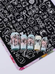 1pc Rabbit, Cat, Dog Nail Art Stamping Plate, Cute Cartoon Animal Design Y2K Style Nail Art Stamping Template, Nail Art Accessories, DIY Nail Salon, Nail Art Supplies