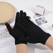 1/2pairs Unisex Winter Warm Cold-Proof Fleece Knitted Hand Warmers Black Gloves Full Finger Knitted Gloves Women Men Thicken Warm Outdoor Cycling Gloves