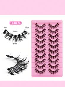 10 paires/boîte - Faux cils naturels bouclés et épais de style européen et américain, tige noire en forme de D, cils naturels épais et bouclés, accessoires de maquillage des yeux en boîte, faux cils à grands yeux, cils longs, épais et naturels entrelacés, faux cils en grappe épais et allongés en forme d'aile pour le cosplay - Multicolore - Voir 11