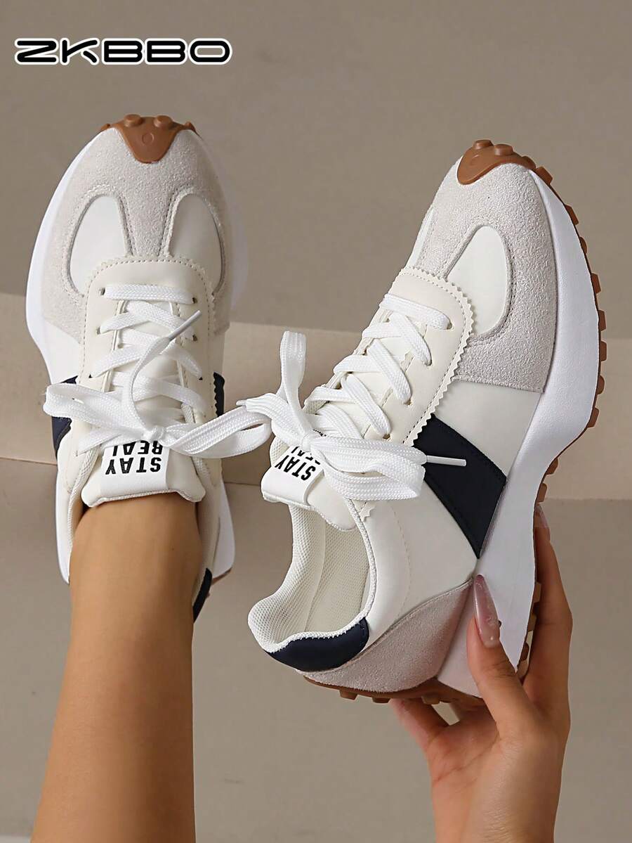 ZKBBO Giày thể thao nữ, giày thể thao cổ điển nhẹ, chống trượt, thoải mái, dùng để tập thể dục, chạy bộ, mọi mùa - Màu be - Xem 1
