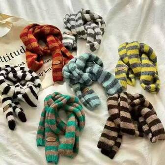 条纹小围巾，针织修身时尚撞色围脖，男女通用，秋冬款