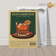1pc Old Fashioned Cocktail Print, Old Fashioned Cocktail Poster, Bar Wall Art, Classic Bar Cart Art Prints, Retro Print, Bar Accessories - Multicolor - View 12
