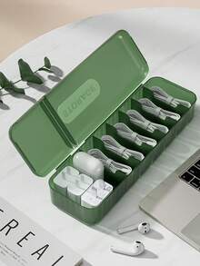 1pc Data Cable & Charger Organizer Box - Includes Random Tie Wraps, Covered Design, Desktop & Drawer Cable Management Storage Box - Multicolor - View 3