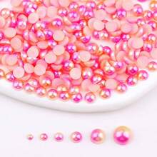 Fancy Multi Rainbow Colors, 2MM-10MM, 7 Sizes , Flatback Half Round ABS Pearls , Glue On Jewelry Beads Stones Diamond 3D Pattern Design Accessories Glitter Manicure Decal Decorations For Clothes,Bag,Shoes,Cups,Phone Covers,Handicrafts,Diy Trim.