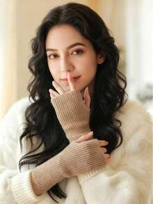 1 Pair Of Winter Plush Knitted Open Finger Warm Gloves, Perfect For Office, Student Writing, Cycling And Skiing, Daily Wear ﻿ - Multicolor - View 8