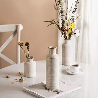 3件套陶瓷花瓶，乡村风家居装饰小花瓶，适合农舍波西米亚风格家居装饰，可用于厨房、餐桌、卧室、办公室、客厅、书架、壁炉和玄关等场所。