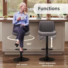Bar Stools Set Of 1 Swivel Counter Height Barstools With Back Adjustable Suede Bar Chairs Modern Arml Kitchen Island Stool Dark Grey - 深灰色絨面革 - 查看 7