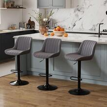 Bar Stools Set Of 1 Swivel Counter Height Barstools With Back Adjustable Suede Bar Chairs Modern Arml Kitchen Island Stool Dark Grey - 深灰色絨面革 - 查看 8