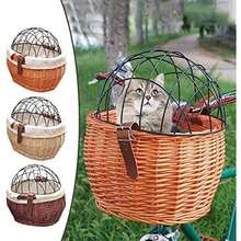 KKPLZZ Cesta de Mimbre para Bicicleta, Perros pequeños, Gatos, Portador de Mascotas, Cesta Delantera de Bicicleta con Cubierta de Malla metálica(default) - Multicolor - Ver 6