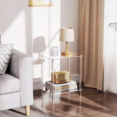 1 chiếc bàn cạnh trong suốt bằng Acrylic, bàn phụ 2 tầng cho phòng khách, kệ trang trí đầu giường hiện đại nhỏ, dùng cho văn phòng, phòng ngủ, phòng khách, phòng học