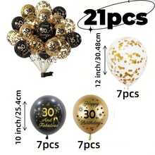 21件套生日庆典气球套装，包含印有年龄的黑色和金色气球、彩色亮片气球，适合装饰18岁、30岁、40岁、50岁、60岁和70岁生日派对，也可作为生日派对拍照和周年纪念庆祝活动的道具。 - 黑色金色 - 查看 3