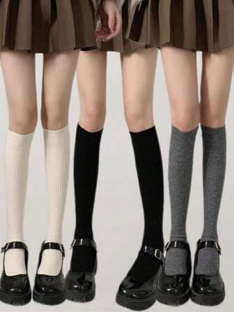 1/3足 無地ニットカーフソックス、シンプルなカレッジスタイルのニーハイソックス、秋冬用の女性用ストッキング&ホーズ