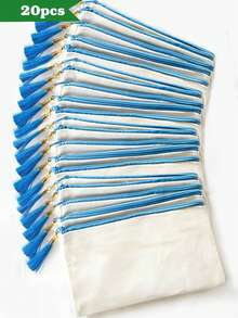 1个/5个/10个装帆布拉链带流苏收纳袋,旅行化妆包,化妆品收纳包,铅笔盒,适合度假、海滩、浴室、卧室使用,大容量 - 米色 - 查看 44