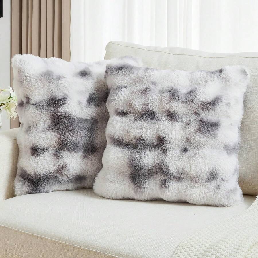 1pc Solid Color Cushion Cover (Pillow Insert Not Included), Soft Faux Fur Large Striped Decorative Pillow Sham, Suitable For Living Room Sofa