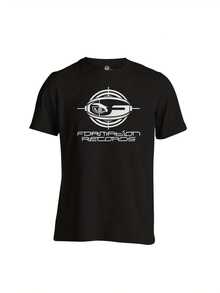 Men's Formation Records Rave T-Shirt - Darkcore Techno Jungle Breakbeat Hardcore Music Graphic Tee With Soundwave & Record Print, All-Season Casual Round Neck Shirt For Rave Outfits & Casual Attire (Machine Washable, Dry Cleanable, Regular Fit, Black With White Music Logo, Ideal For Techno & Hardcore Fans) - Men's Fashion With Bold Music-Themed Design, Featuring Formation Records Logo & Soundwave Graphics - 黑色 - 查看 1