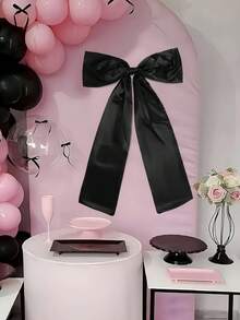 1pc Large Satin Bow Decor, Available In Black/Pink/Gold/White/Light Blue/Light Purple, Suitable For Birthday Party, Wedding, Room Decoration - Multicolor - View 2