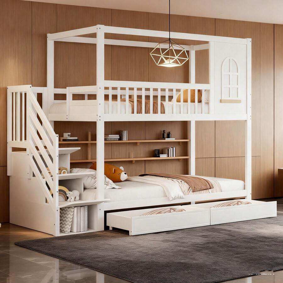 Kids Bed Frames, Headboards & Footboards - White + Wood + 90cm*200cm-1 - View 1