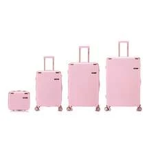 Juego de 4 piezas de equipaje rígido duradero de PP de Sanzheng - Maletas con ruedas giratorias de tamaño compacto a grande con ruedas de deslizamiento suave - Rosa Pálido - Ver 2