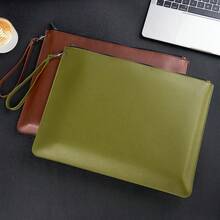 Large-Capacity A4 Leather Document Pouch Refined Zipper Design Prevents Documents From Falling Out Multi-Color Business Office Document Organizer. Three Colors Available (Blue, Brown, Green)